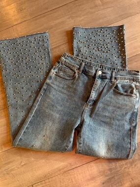 Oh Studded Grey-Blue Flare Jeans